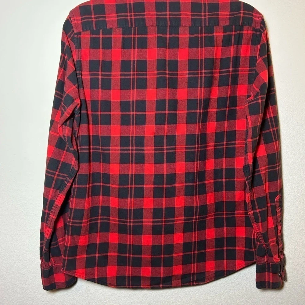 Banana Republic Size S Luxe Flannel Untucked Slim Fit Red/Black Plaid Logger